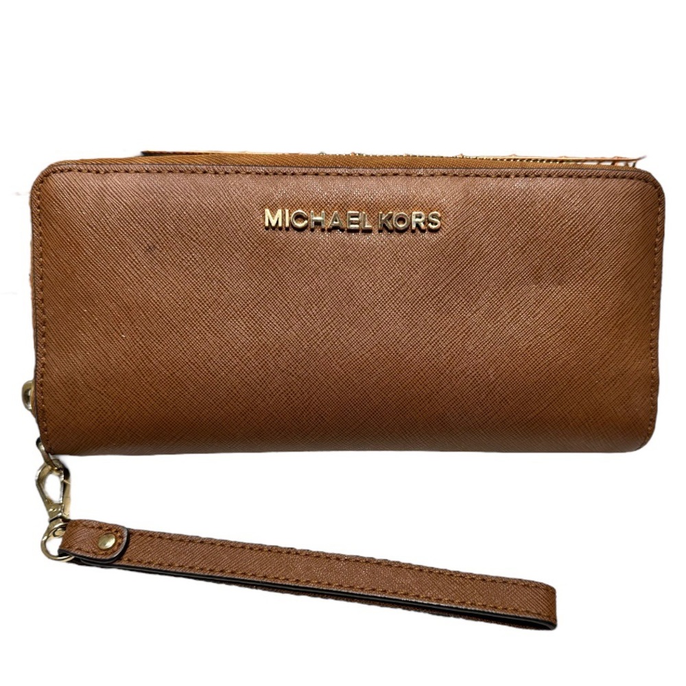 Michael Kors Leather Continental Wristlet Wallet | Color: Luggage / Brown